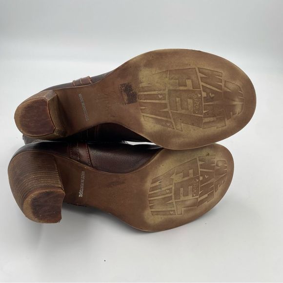 Felmini tobacco Brown Leather Western Stitching Pull Up Tabs Ankle Booties - Picture 6 of 9